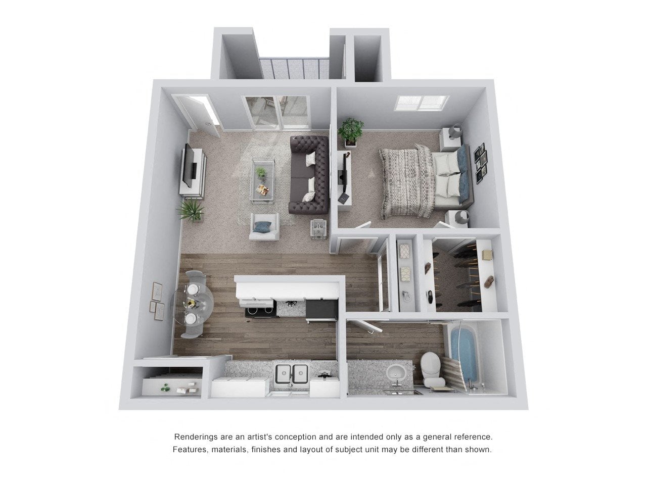 A3: 1 Bed 1 Bath floor plan